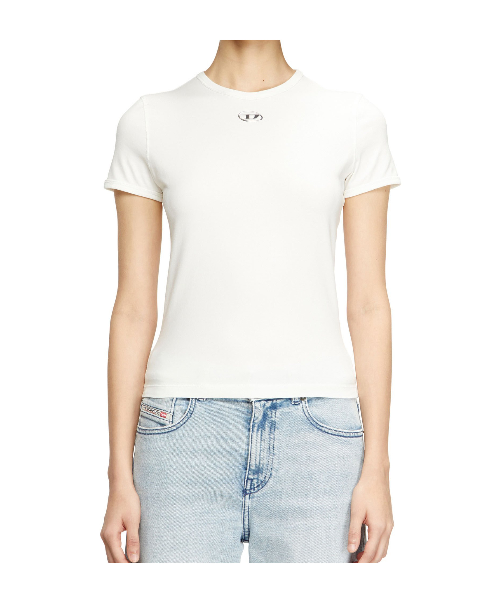 Diesel T-uncutieslong-od Metallic Oval D T-shirt In Red