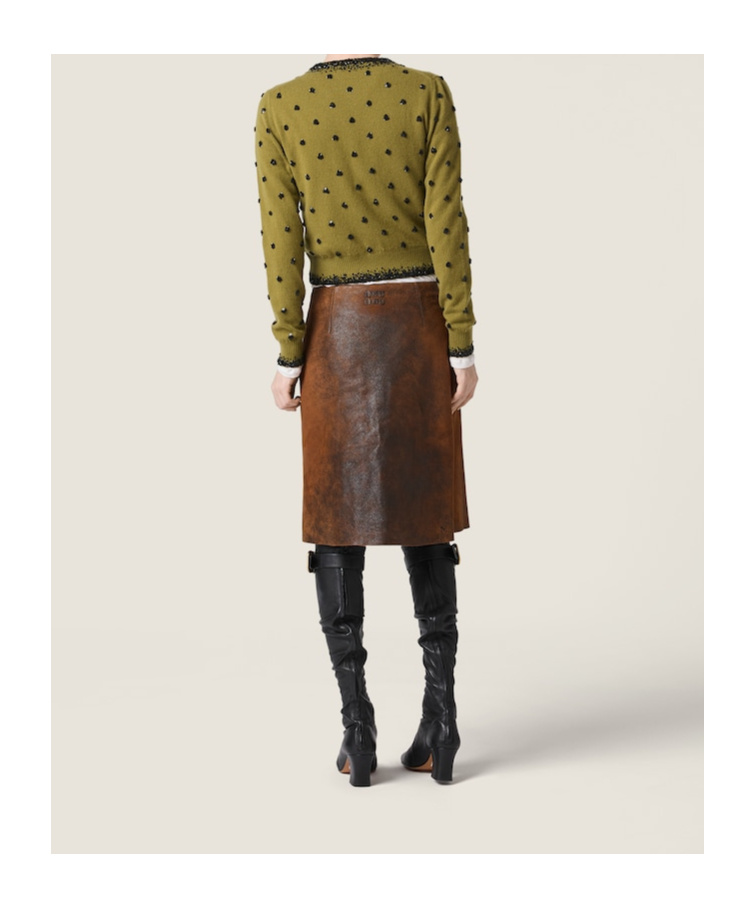 Miu Miu Embroidered Cashmere Cardigan In Green