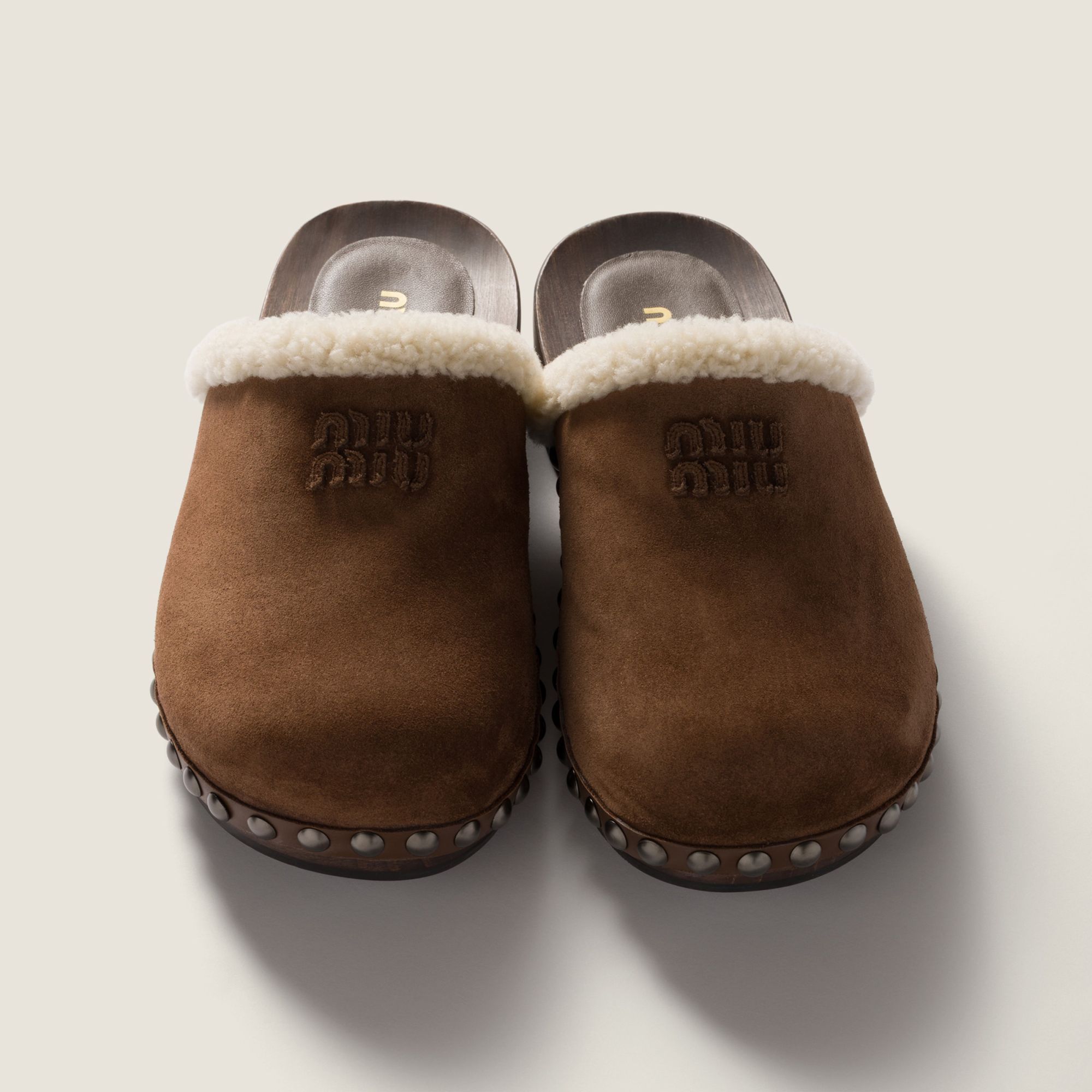 Miu Miu Suede Clogs In Brown