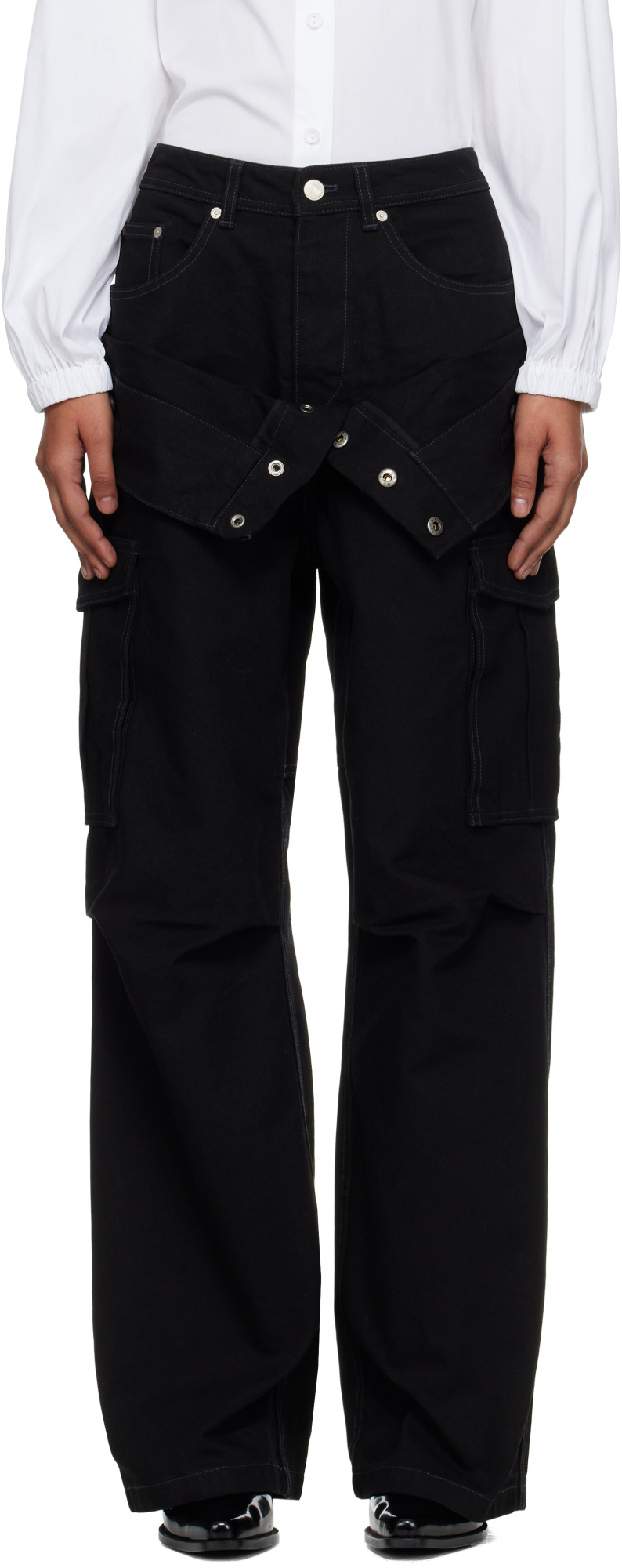 Andersson Bell Double-waisted Cargo Wide-leg Jeans In Black