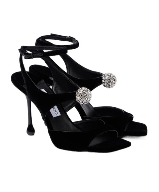 Jimmy Choo Embellished Velvet Sandals In Black