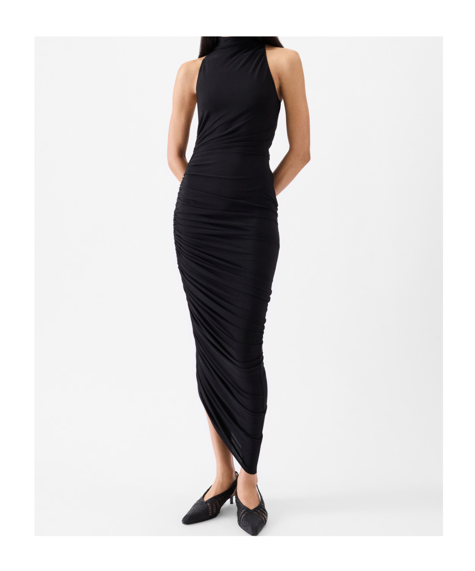 Jacquemus The Piazza Asymmetric Gathered Stretch-jersey Turtleneck Dress In Black