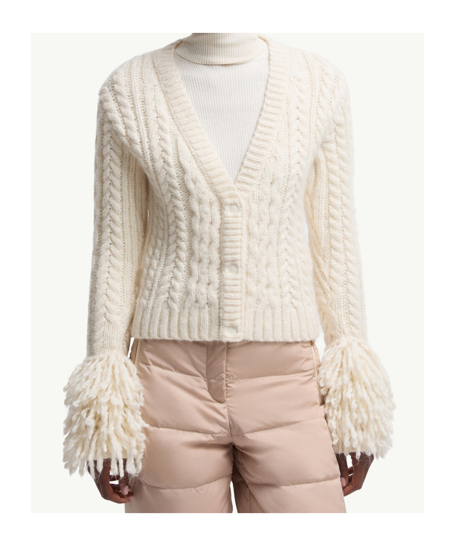 Moncler Ivory Alpaca Blend Cardigan In White