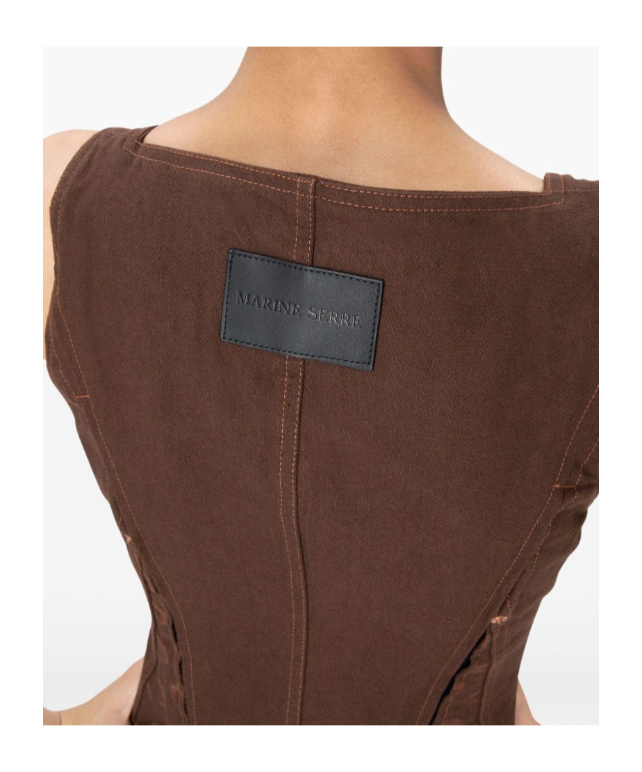 Marine Serre Moon Jacquard Twill Corset Top In Dark Brown