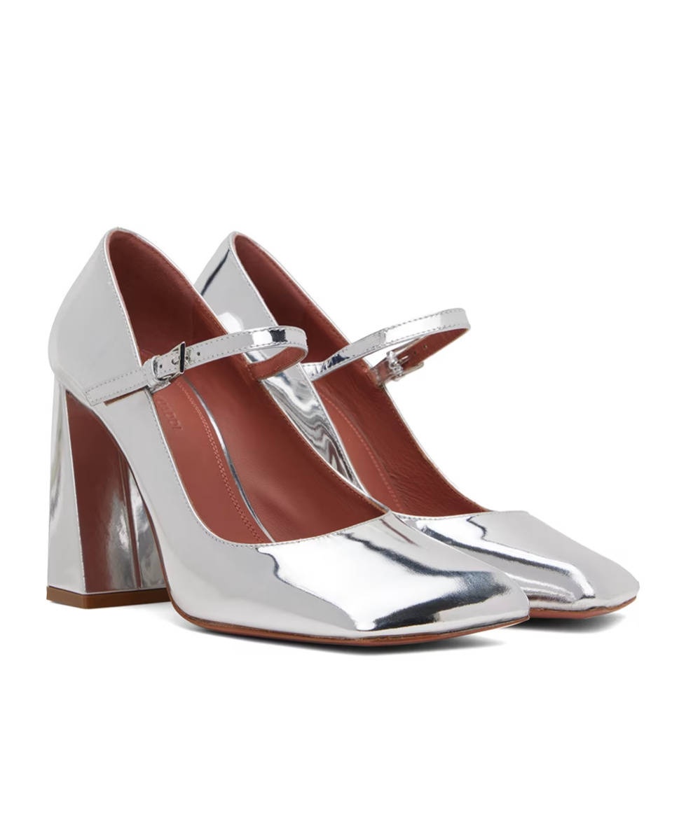 Amina Muaddi Charlotte 95 Leather Mary Jane Pumps In Gray