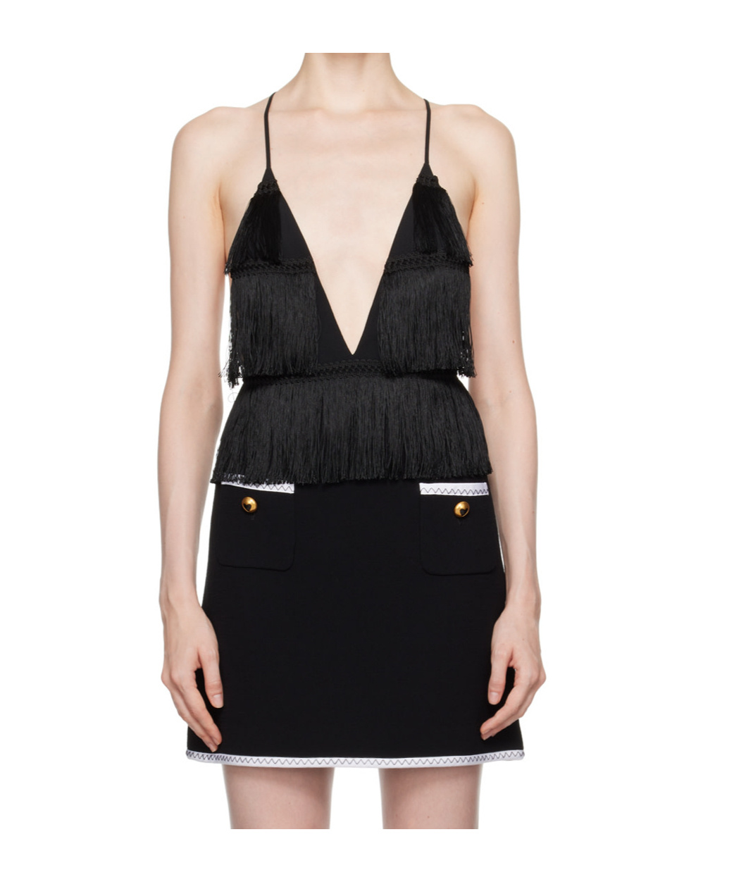 Moschino Black Fringe Bodysuit In Black