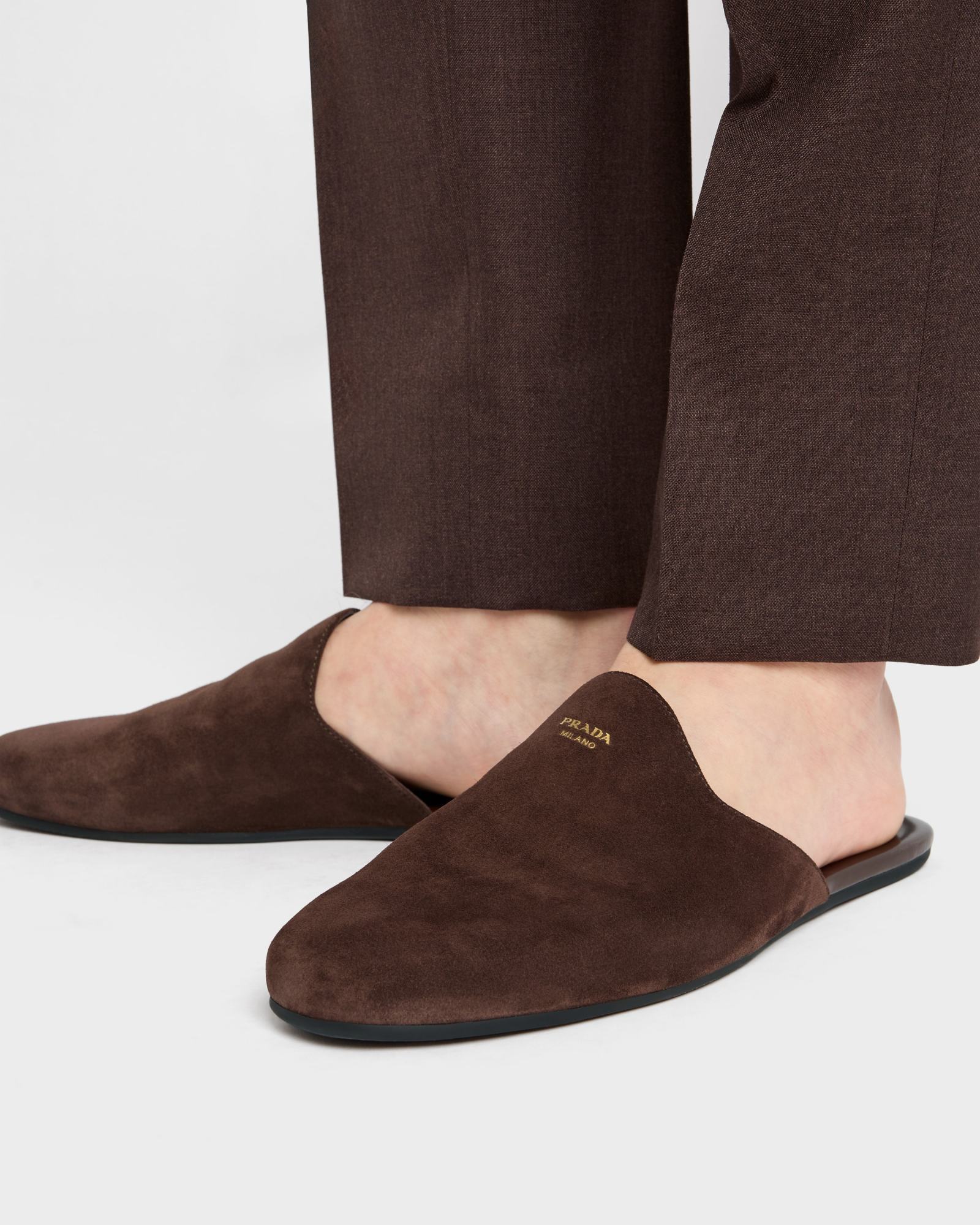 Prada Slip-on Suede Slippers In Brown