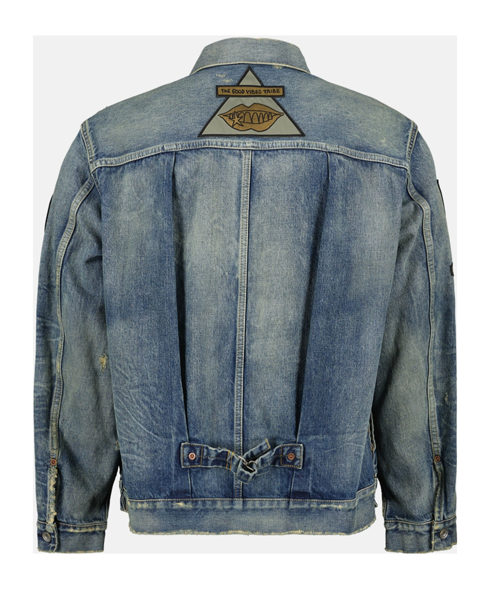 Sacai Patch-embellished Button-up Denim Jacket In Multicolor