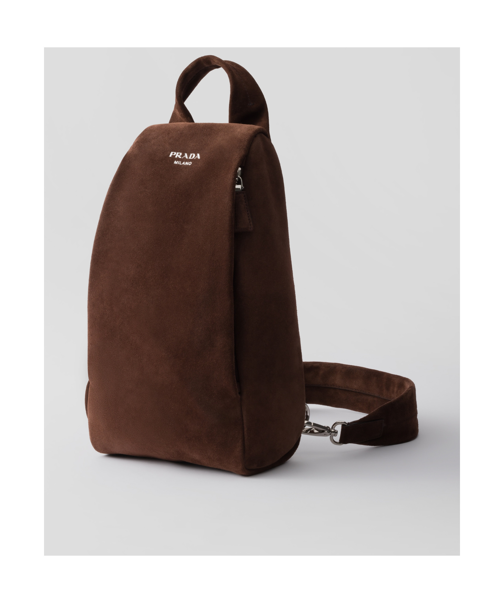 Prada Top Handle Luxe Suede Backpack In Coffee