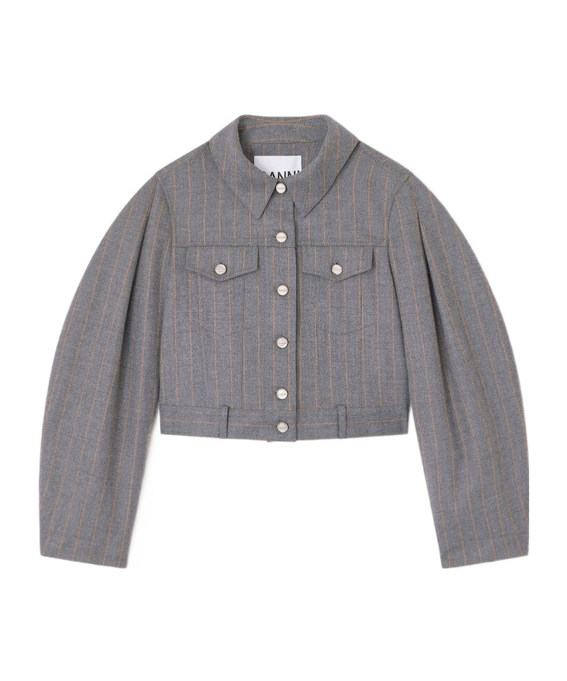 Ganni Pinstripe Cropped Jacket In Gray