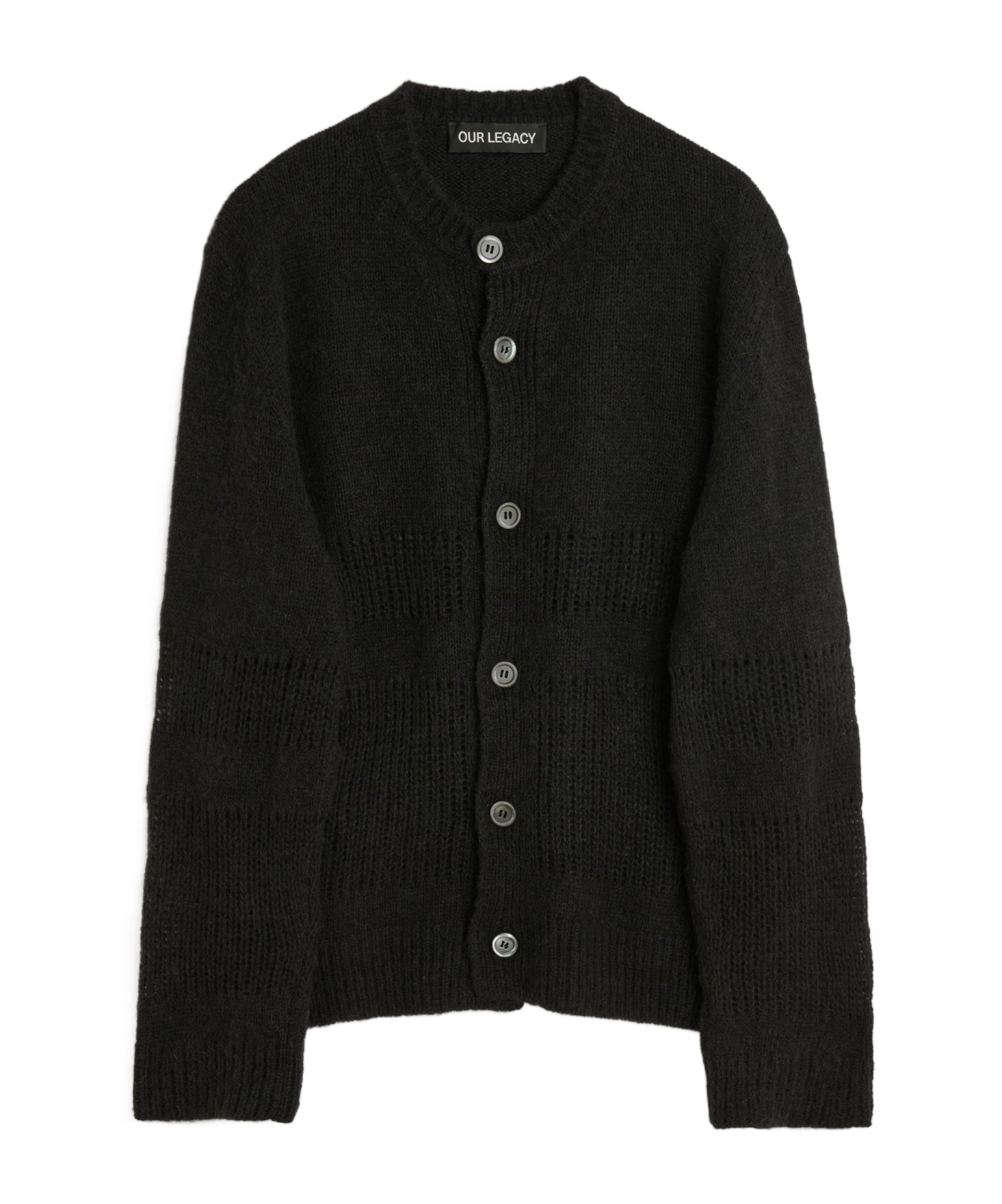 Our Legacy Textured V-neck Cardigan With Button-down Front In Black