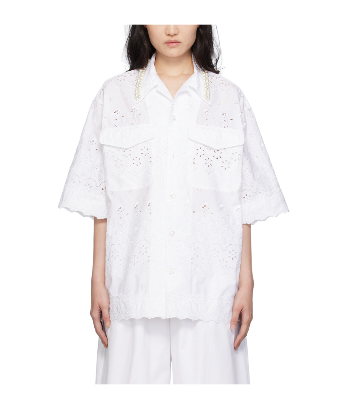 Shop Simone Rocha Broderie Anglaise Cotton Shirt In White