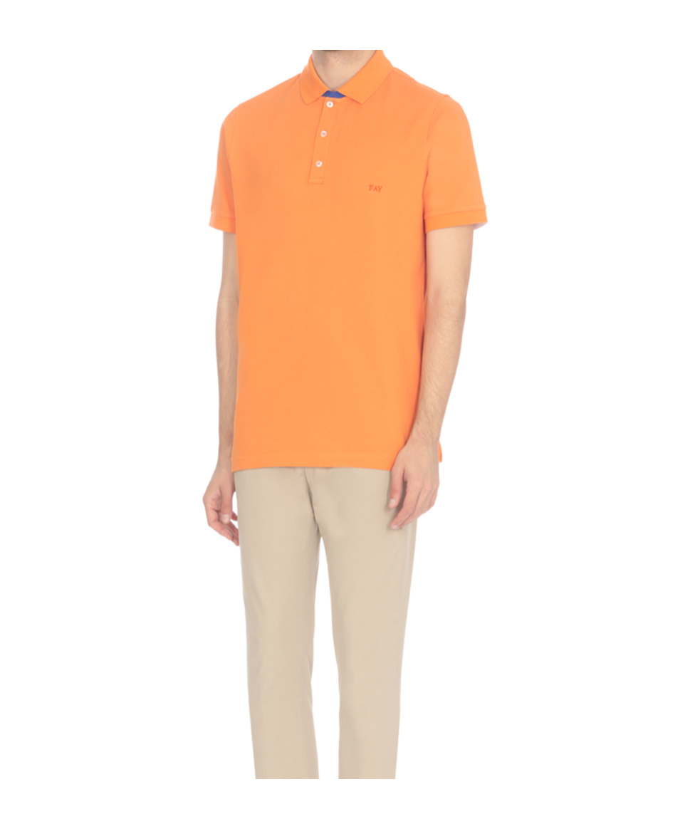 Fay Polo Db Collar Piquet Polo In Orange