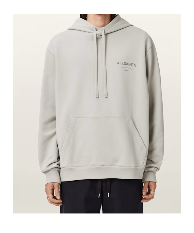 Allsaints Mens Carbon Grey Future Relaxed-fit Logo-print Cotton Hoody In Gray