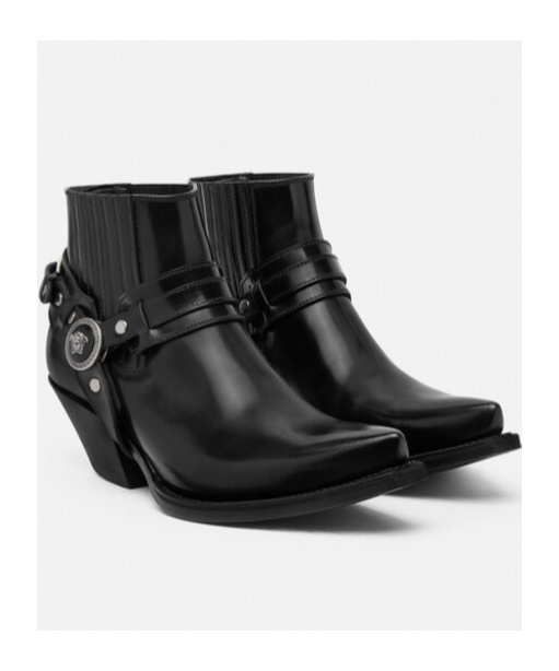 Versace 50mm Leather Western Boots In Black