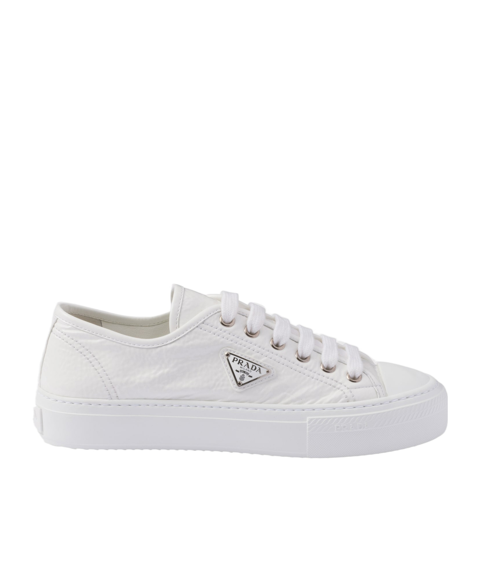 Prada Triangle-logo Lace-up Sneakers In White