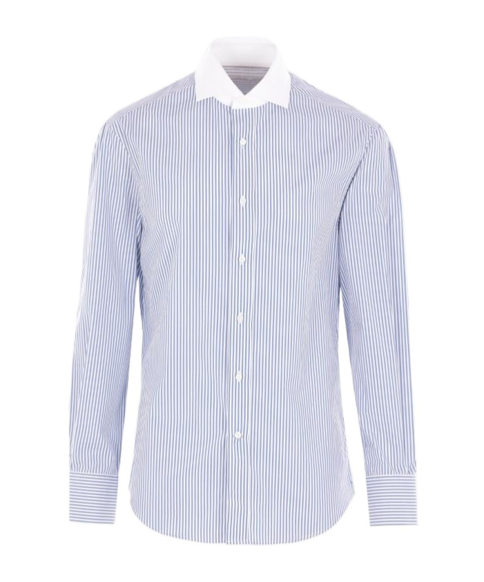 Brunello Cucinelli Striped Cotton Poplin Shirt In Blue
