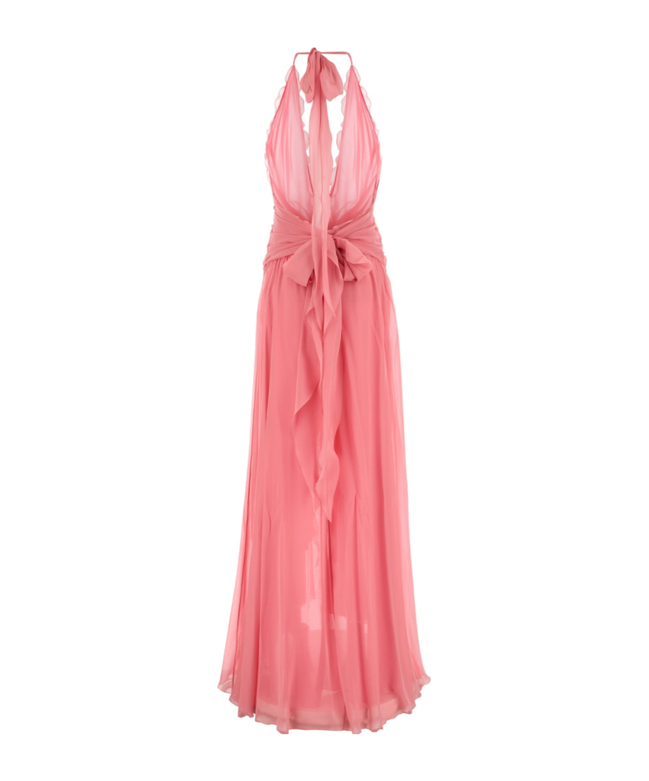 Blumarine Rose Appliqué Halterneck Ruffled Maxi Dress In Pink