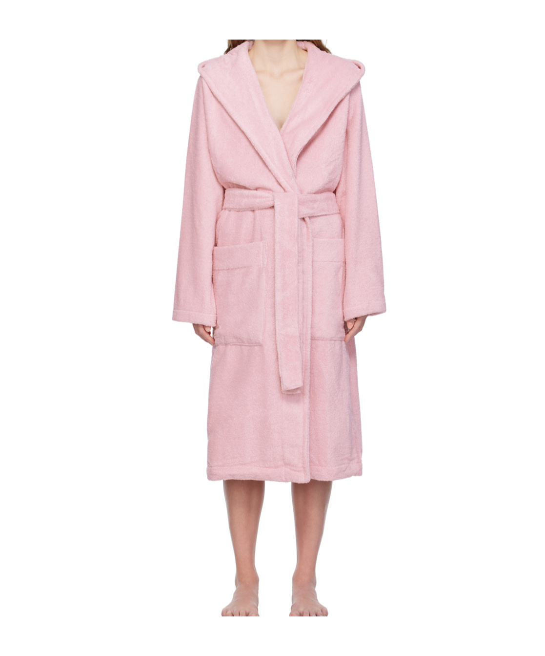 Tekla Organic Cotton Hooded Bathrobe In Pink