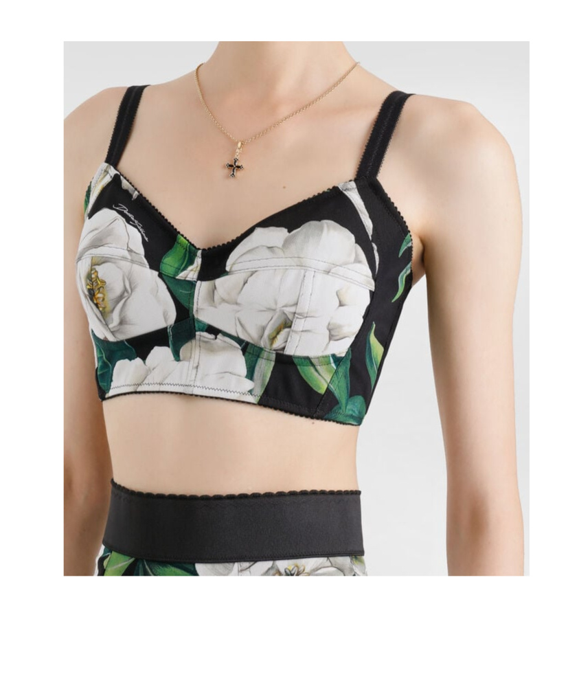 Dolce & Gabbana Gardenia Printed Marquisette Crop Top In White