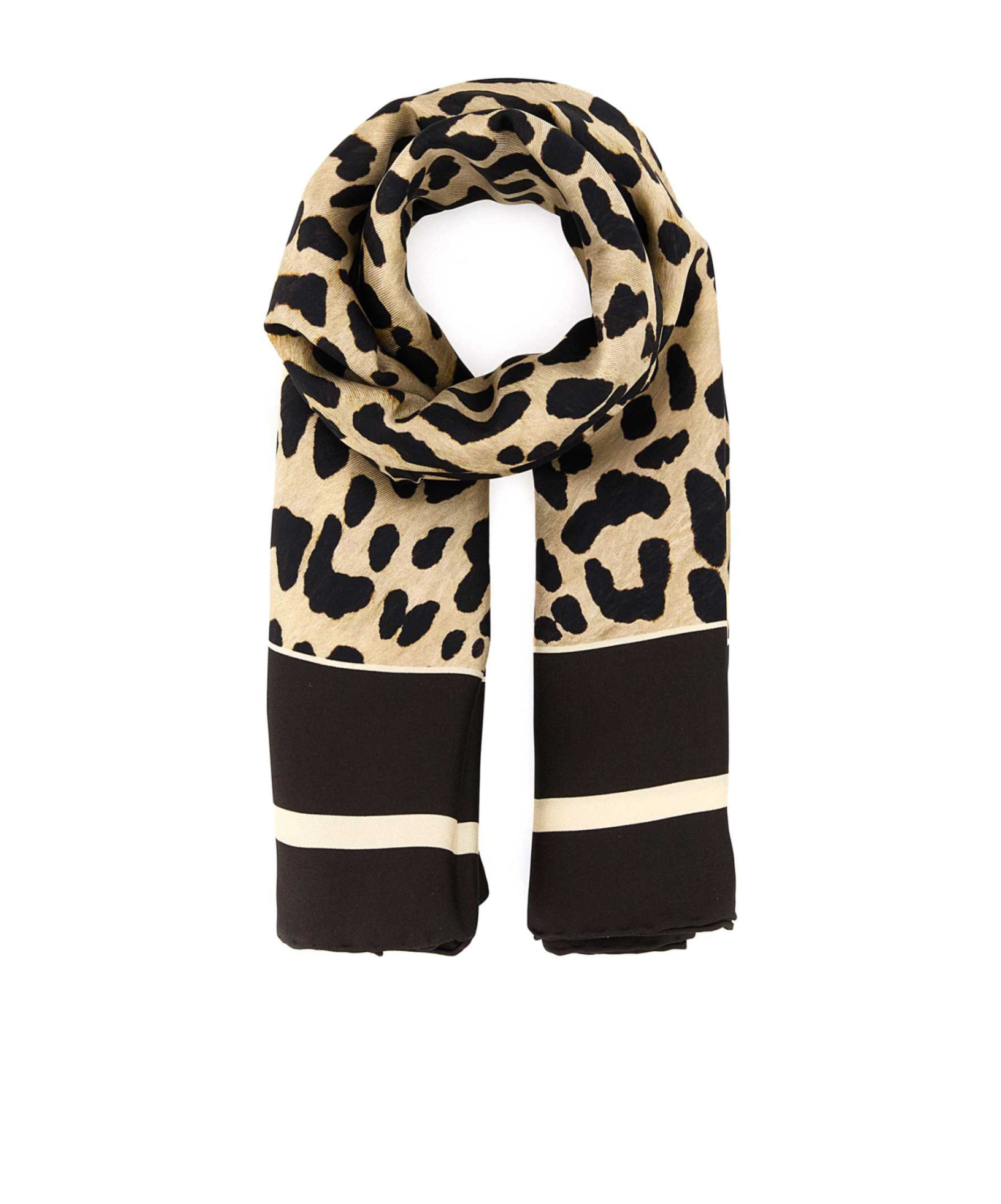 Valentino Animal Print Silk Foulard With Contrast Border In Brown