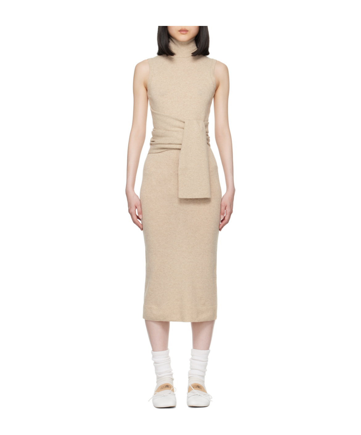 Shop Mm6 Maison Margiela Knitted Midi Dress In Nude