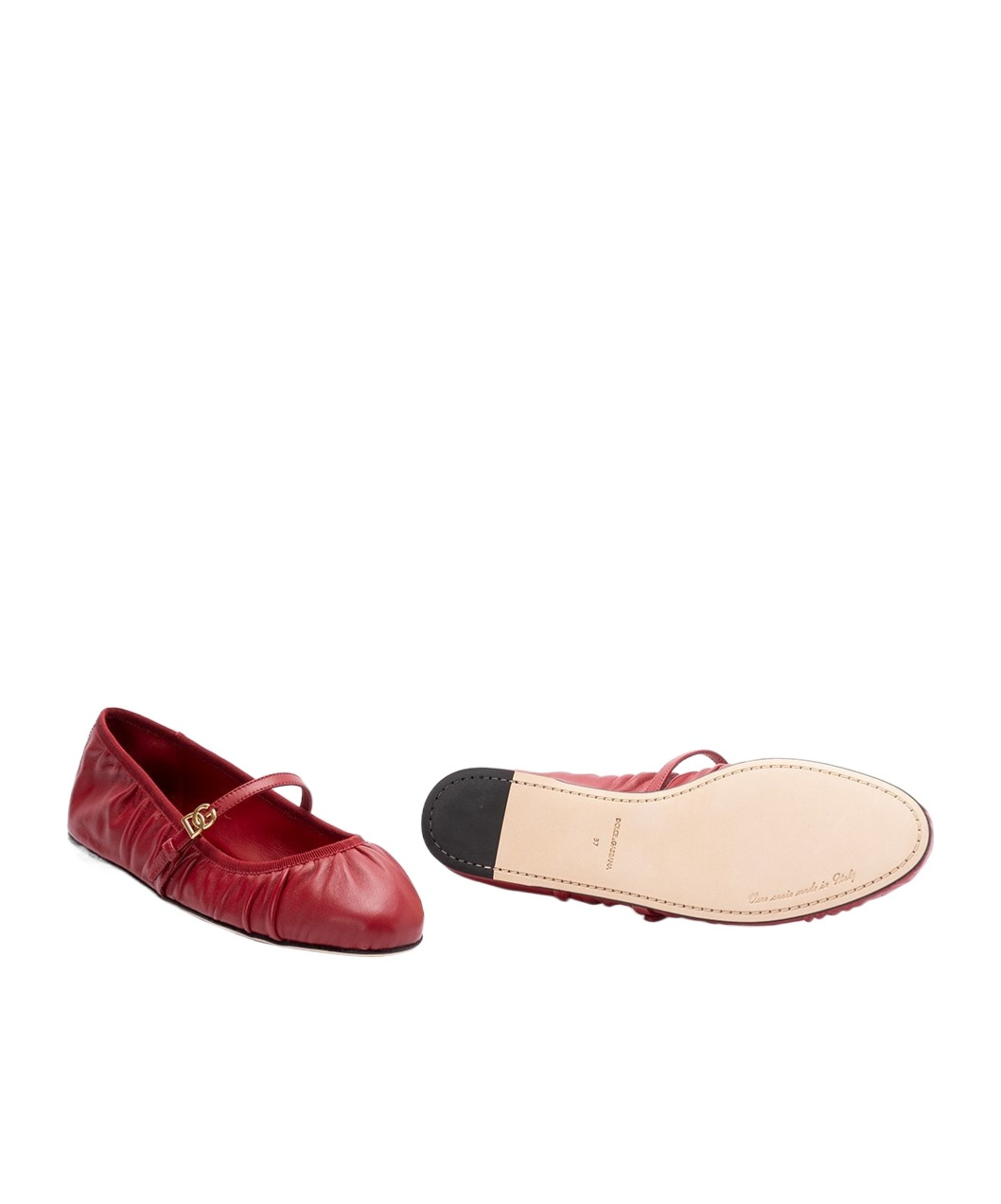 Dolce & Gabbana Nappa Leather Ballet Flats With Logo Buckle In Red