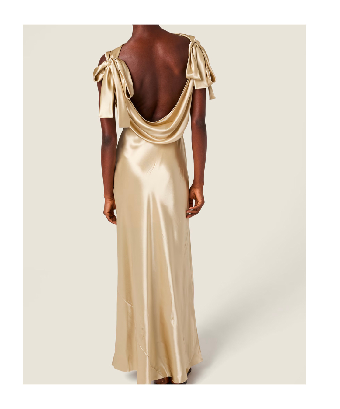 Miu Miu Satin Floor Length Dress With Open Back In Neutral