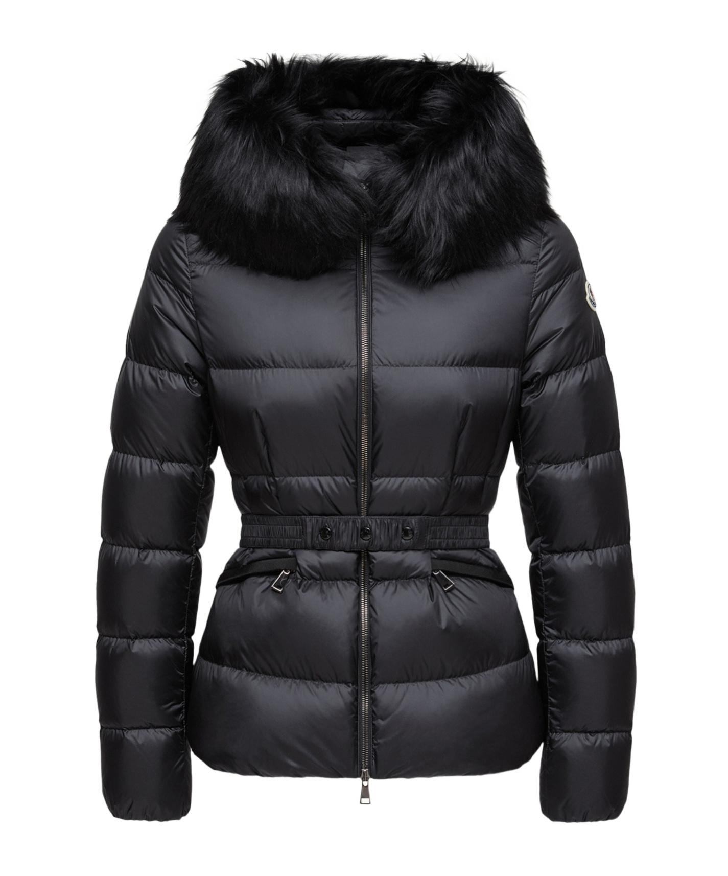 Moncler Boed Hooded Shearling-trimmed Short Down Jacket In Black