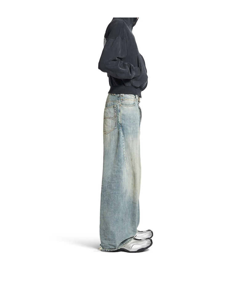 Balenciaga Logo-embroidered Wide-leg Jeans In Light Blue
