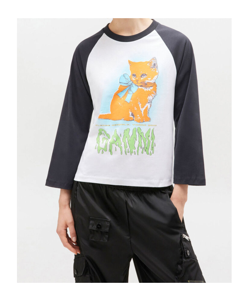 Ganni Women Kitty Baby Organic Cotton T-shirt In Black
