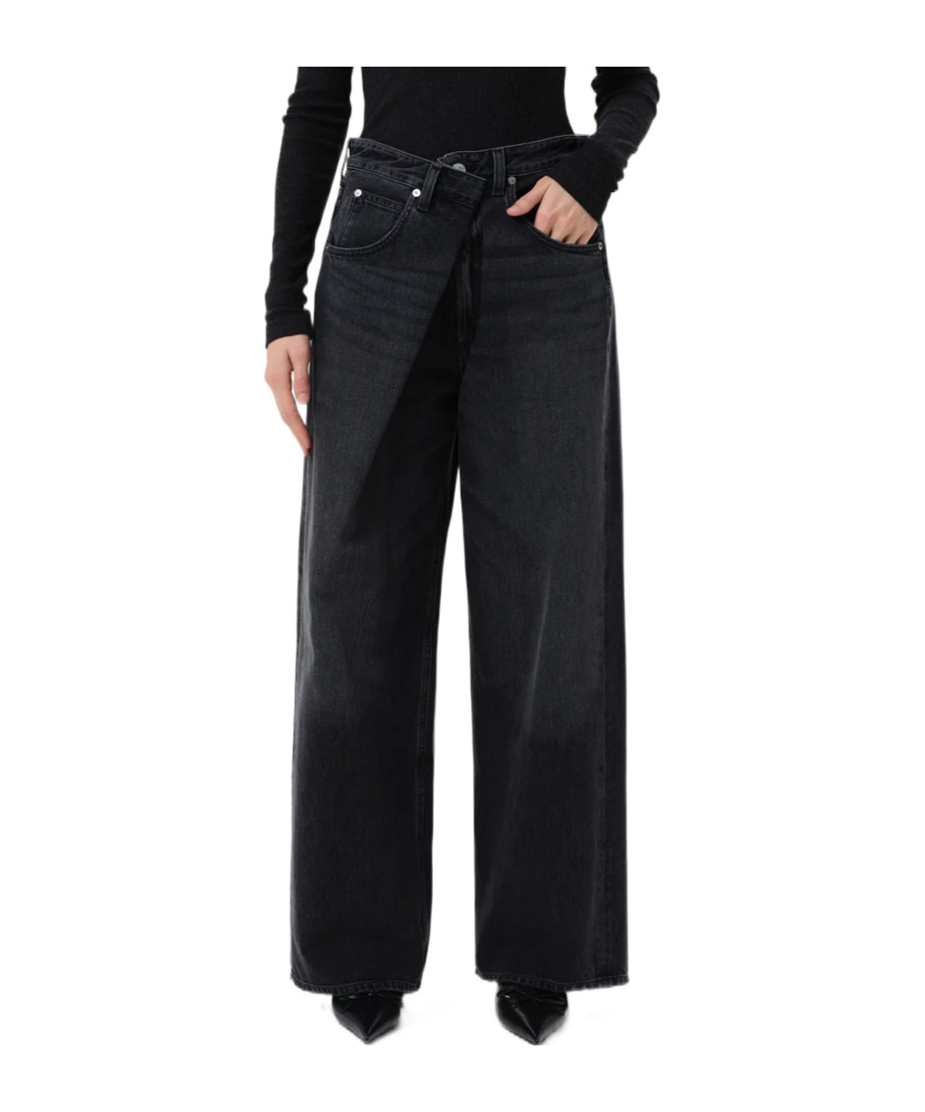 Agolde Pleated Detail Denim Trousers In Black
