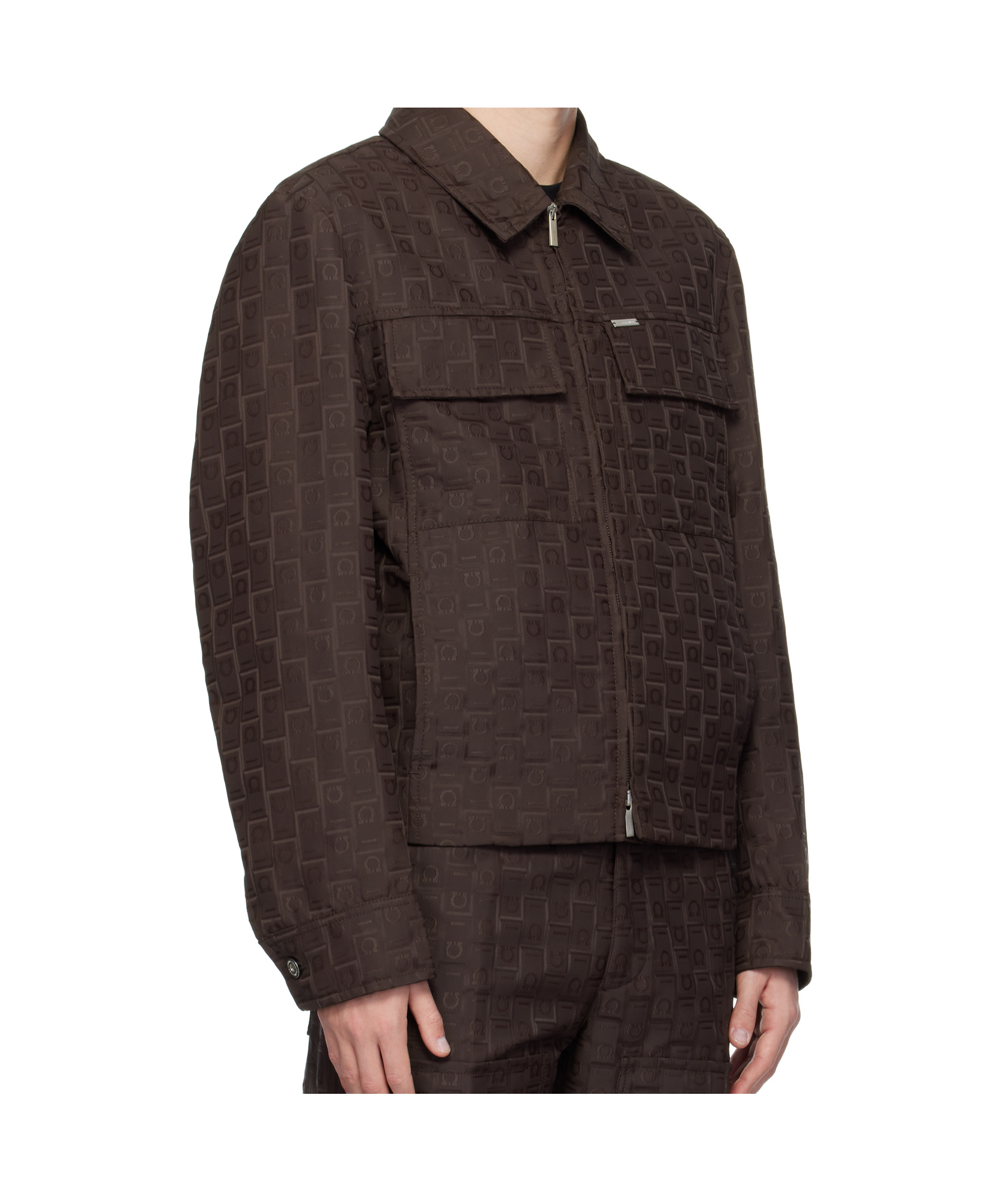 Ferragamo Monogram Jacquard Blouson Jacket In Black