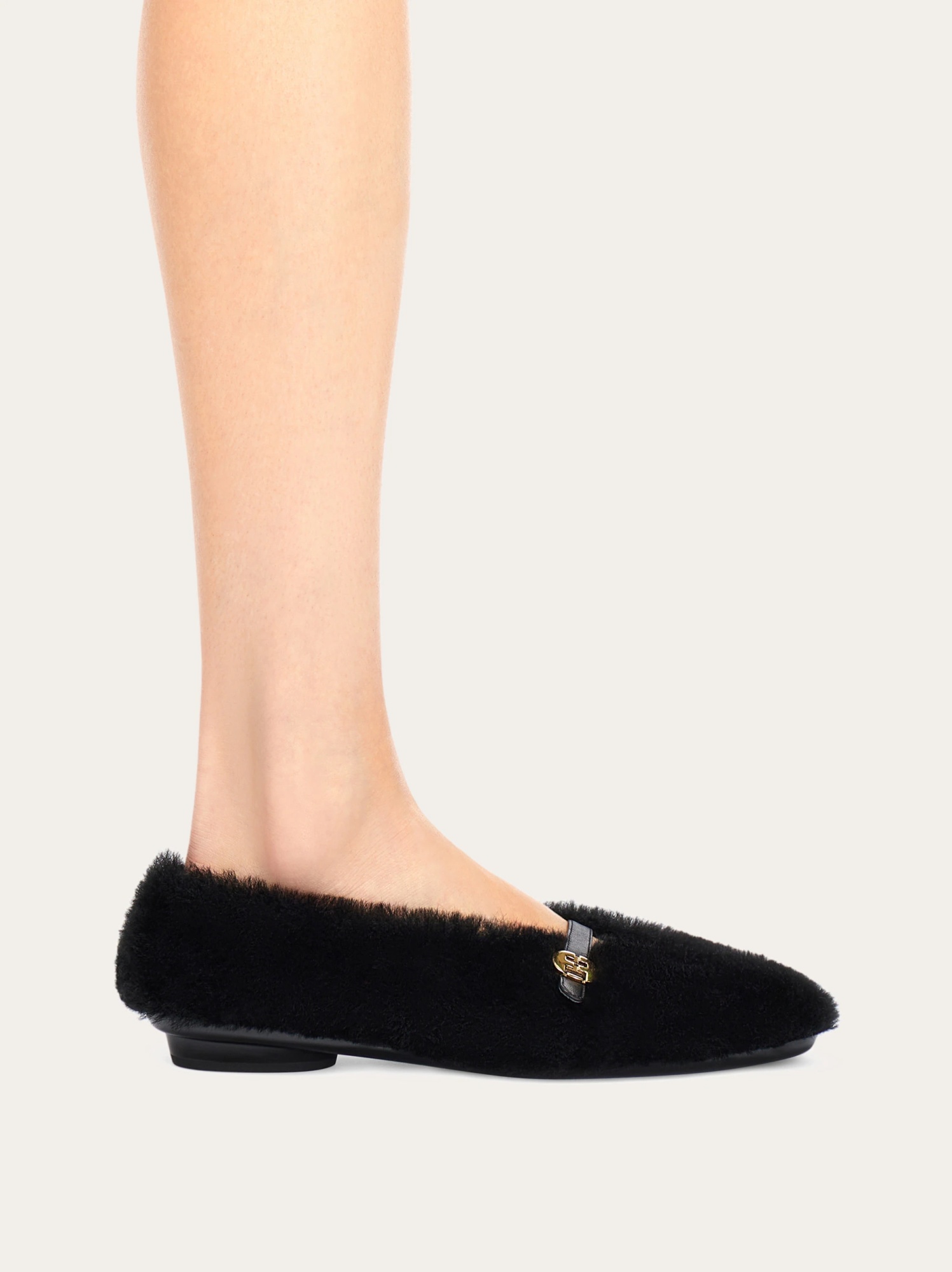 Ferragamo "noella Fur" Shearling Ballet Flats In Black