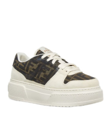 Fendi Canvas And White Suede Platform Low-tops In White