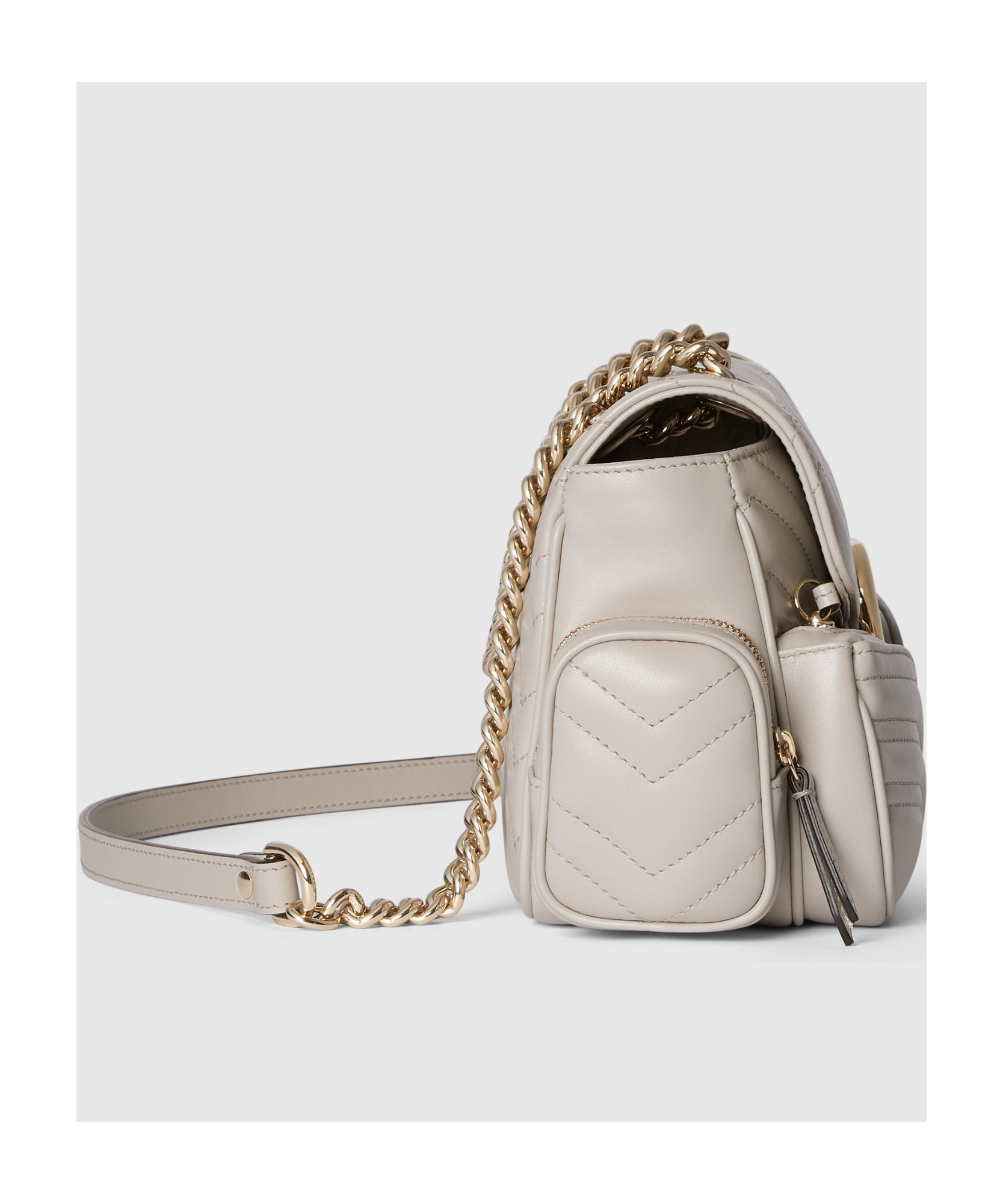 Gucci Gg Marmont Small Pocket Detailed Shoulder Bag In Nude