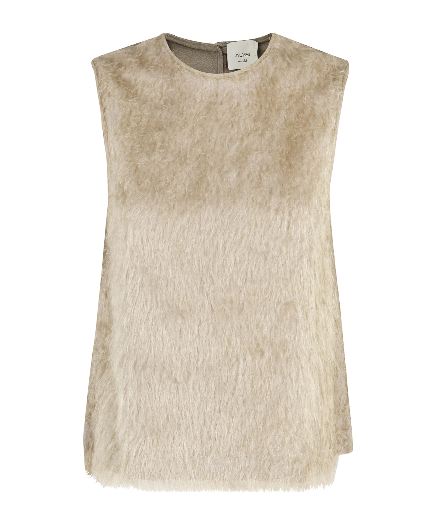 Alysi Top Girocollo S Maniche Fringe In Neutral