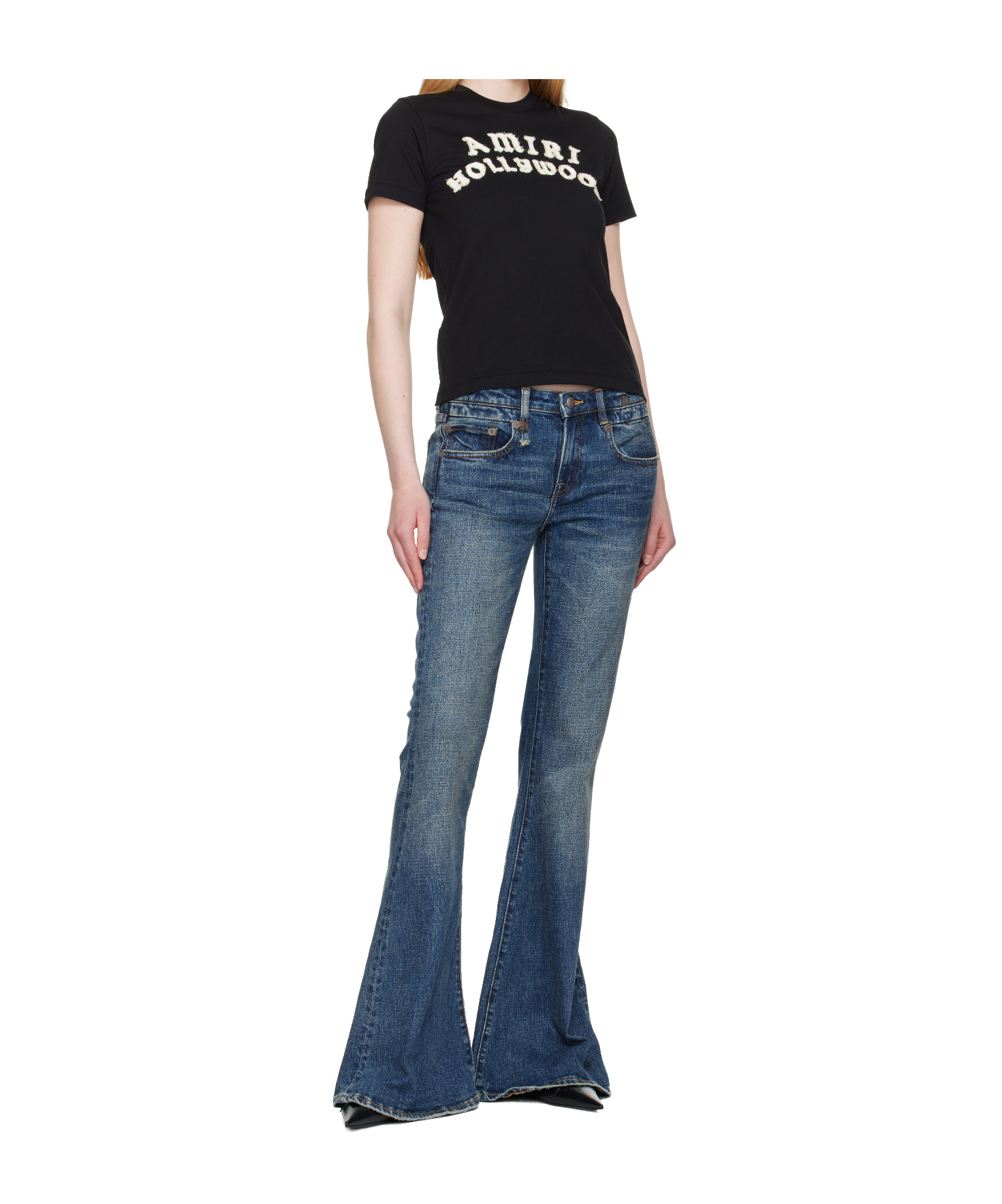 Amiri Hollywood Crew Neck Text Print Top In Black