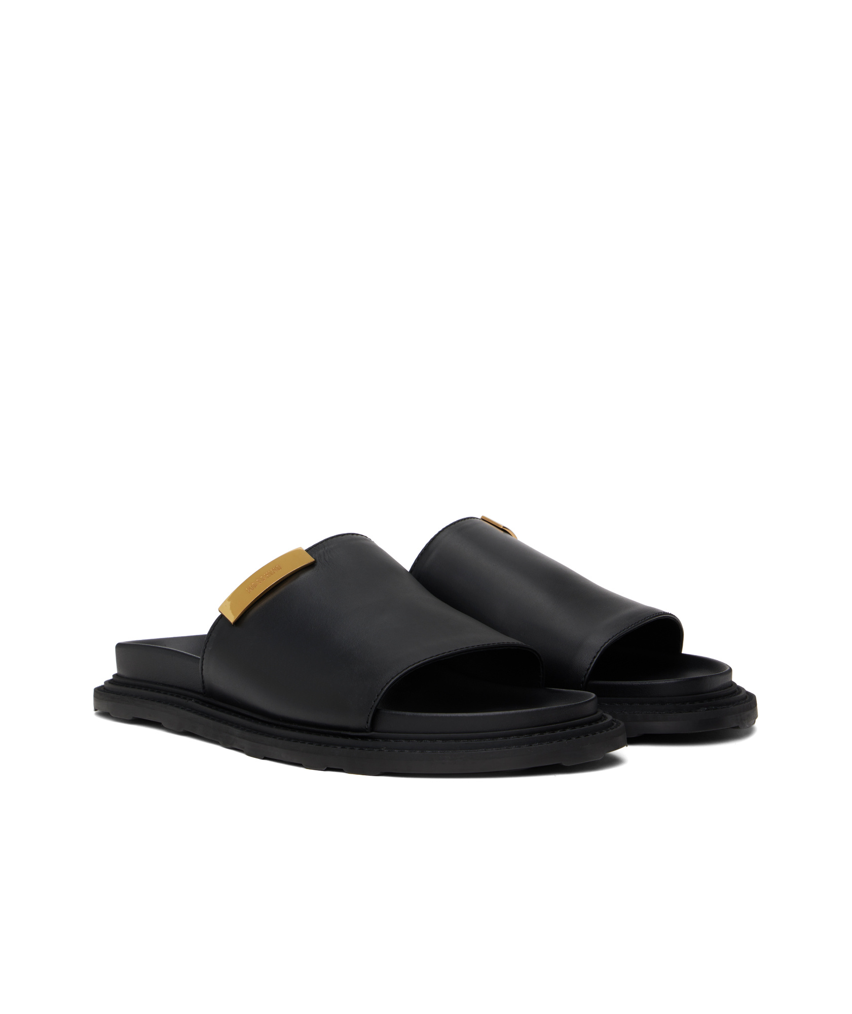 Moschino Black Calfskin Logo Plaque Sandals In Black