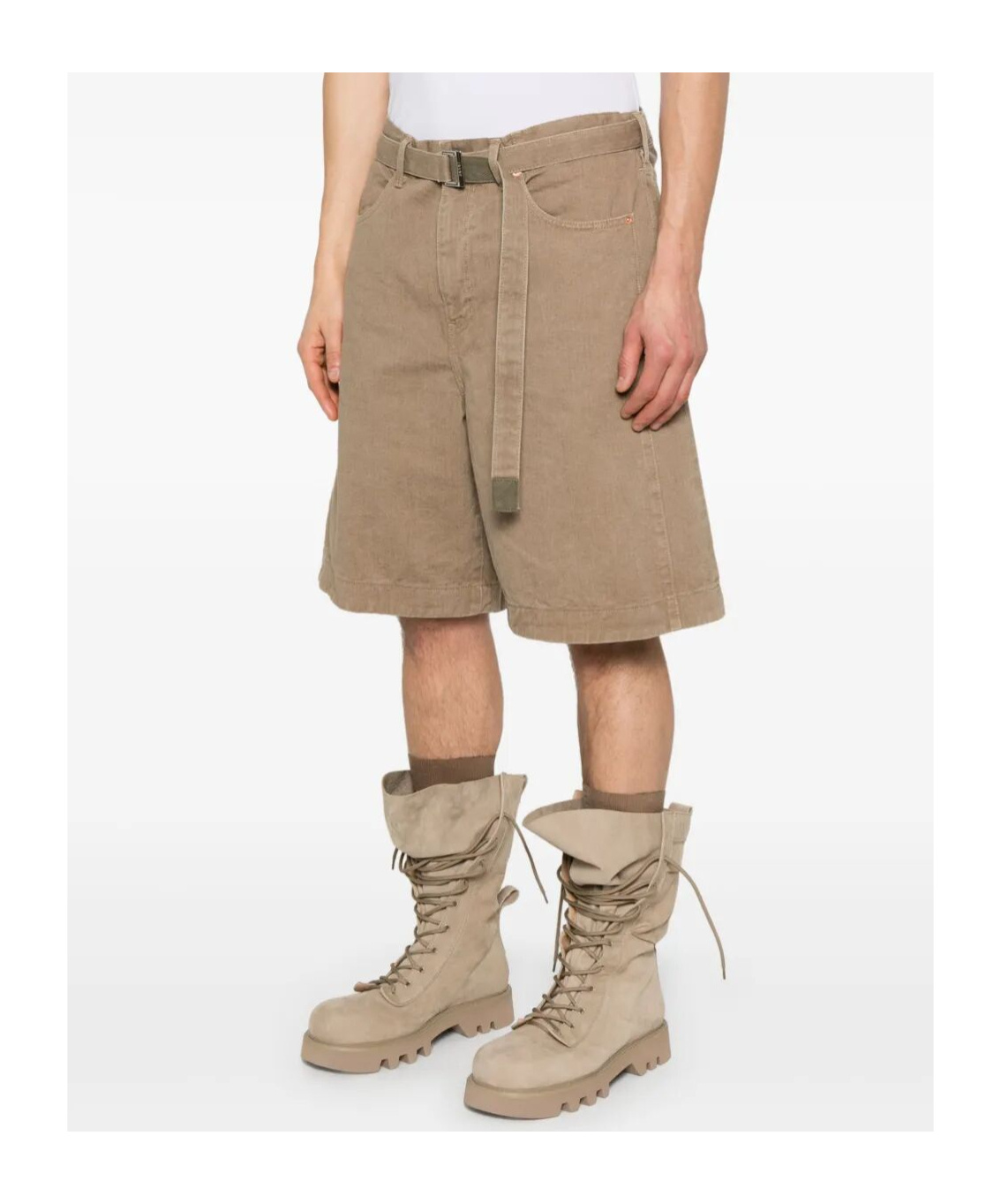 Sacai Belted Denim Bermuda Shorts In Neutral