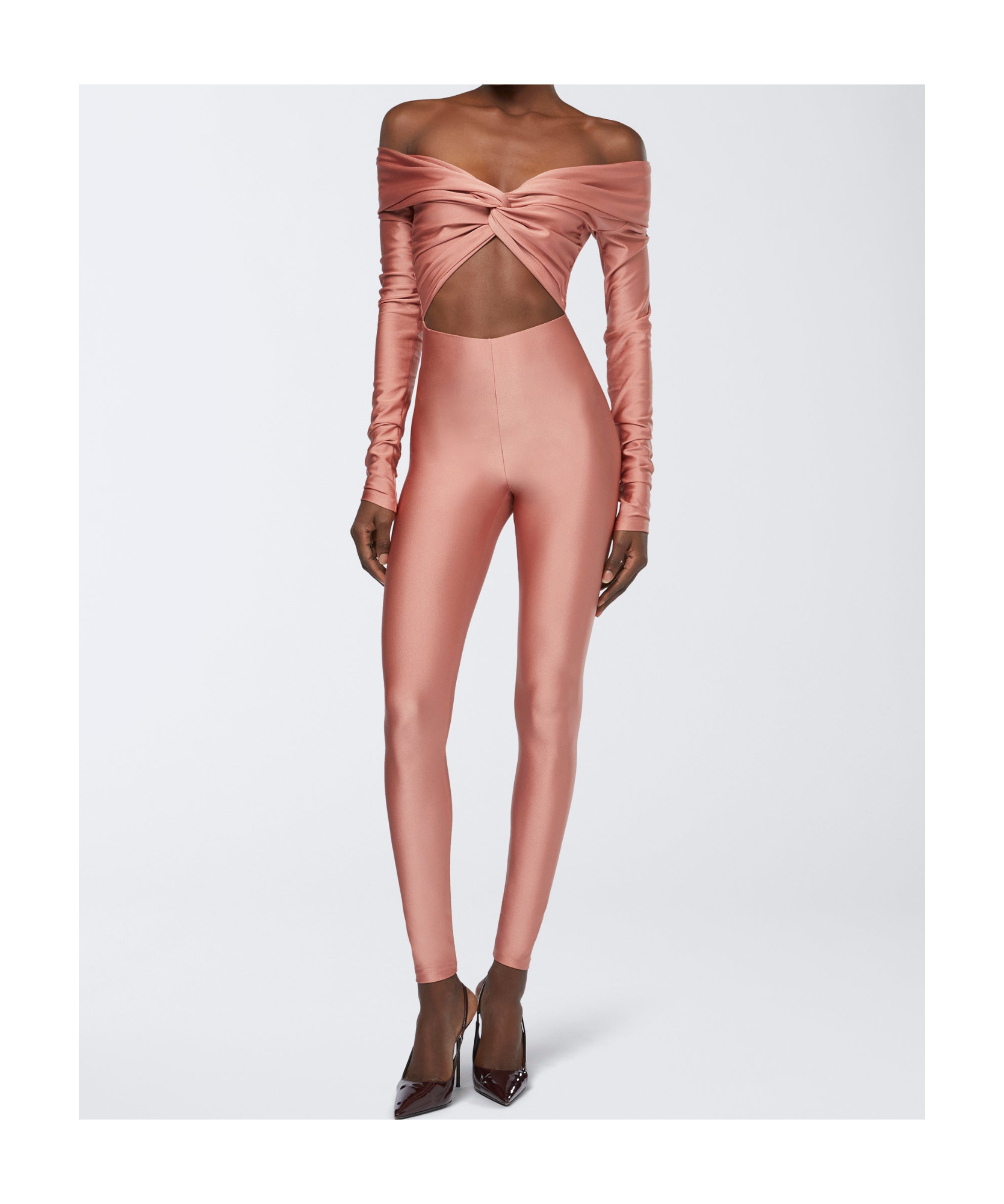 The Andamane Cut-out Fitted Jumpsuit Knot Detail In Nude