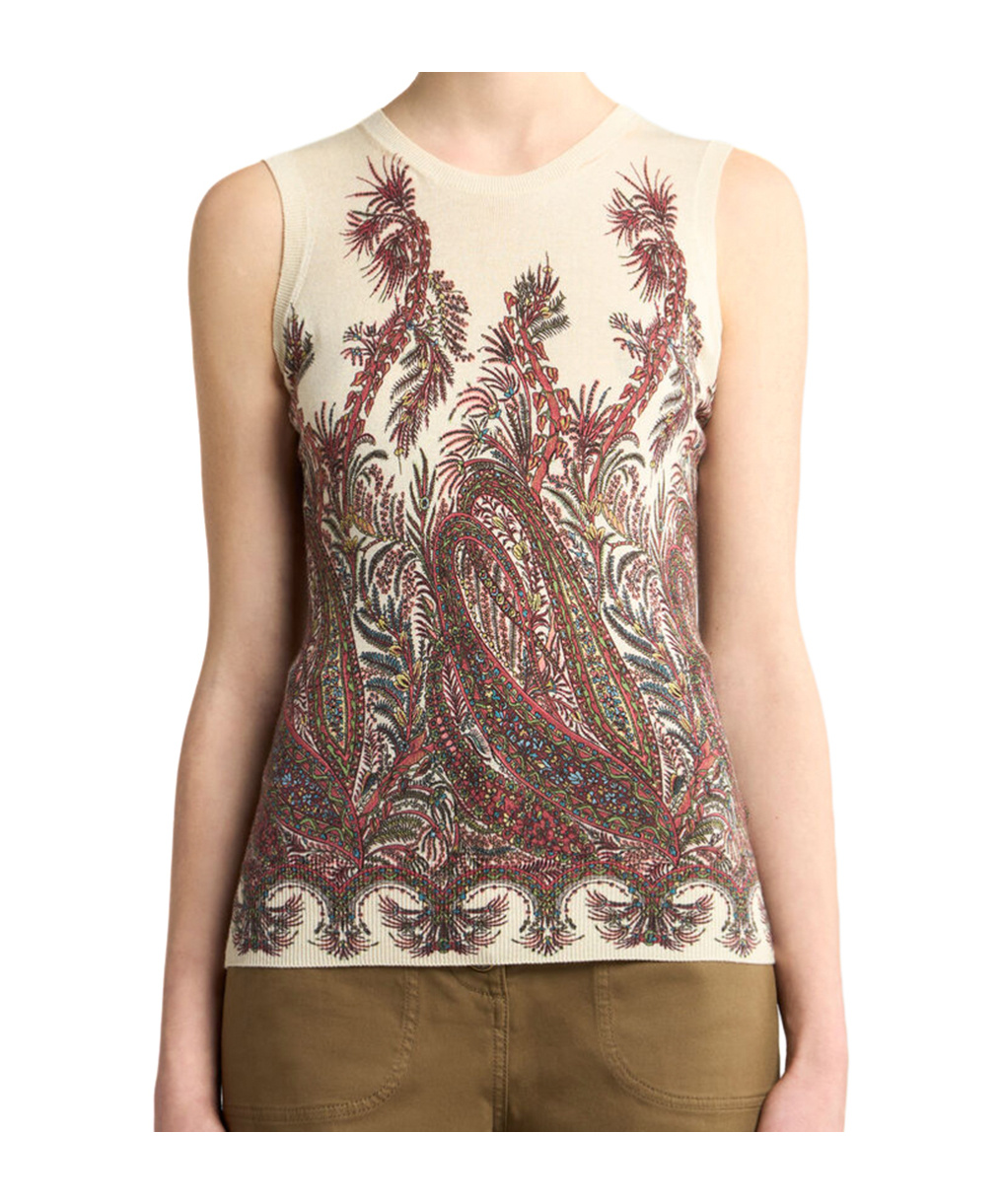 Etro , Silk And Cashmere Top With Placed Print, Woman, Multicolour, Size 44