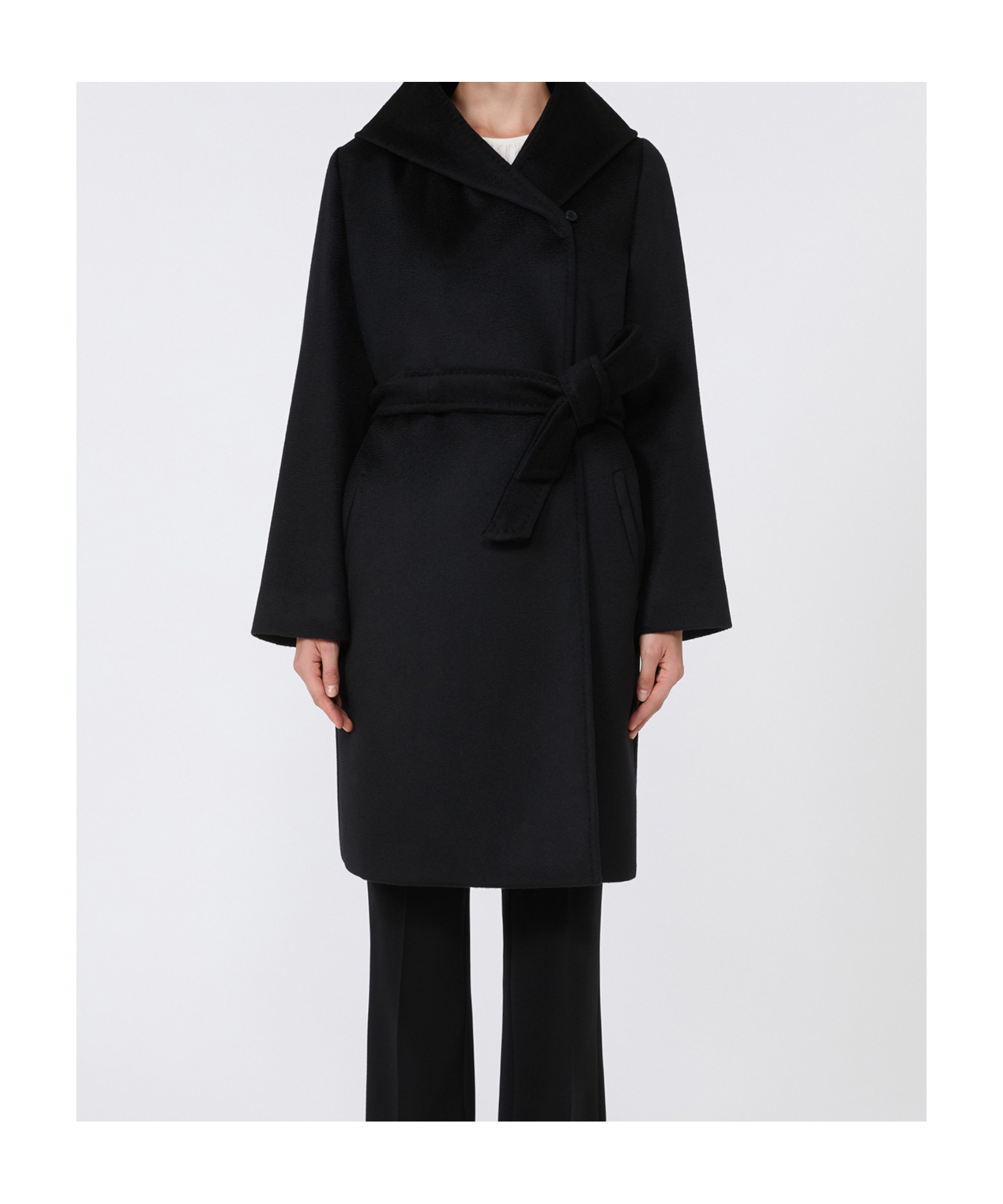 Max Mara Cappotto Con Cappuccio In Lana In Black