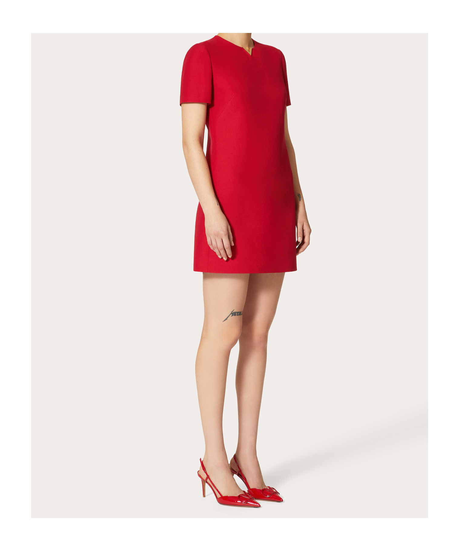 Valentino Crepe Couture Short-sleeved Mini Dress In Red