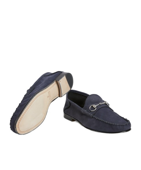 Gucci Round Toe Loafers With Metal Buckle Detail In Blue