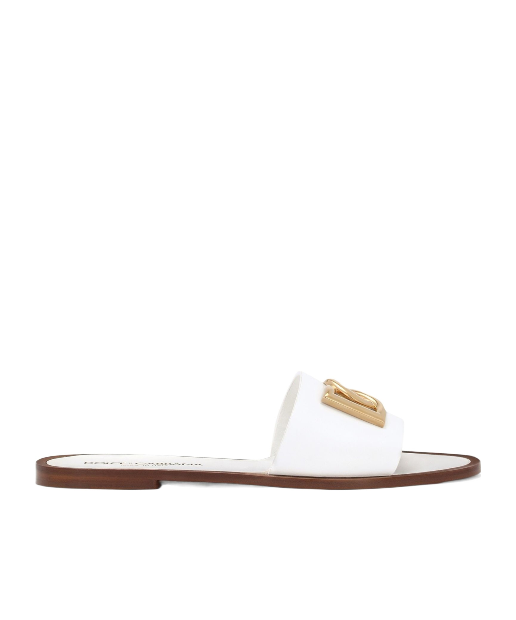 Dolce & Gabbana Dg Medallion Leather Flat Sandals In Optical White