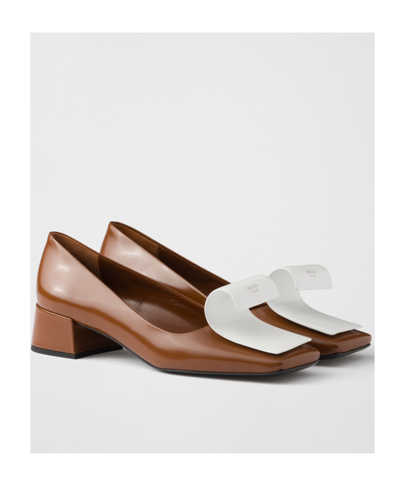Prada Scarpe Con Tacco In Pelle Bicolor  Donna In Tobacco Color/white