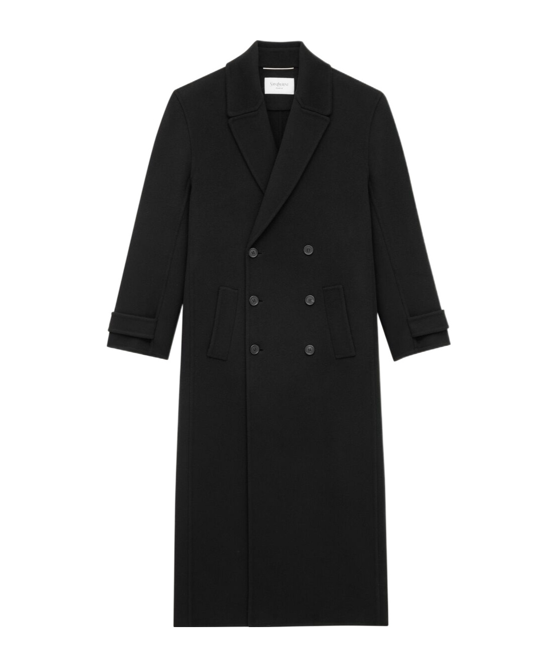 Saint Laurent Long Coat In Brushed Cashmere And Wool In Black