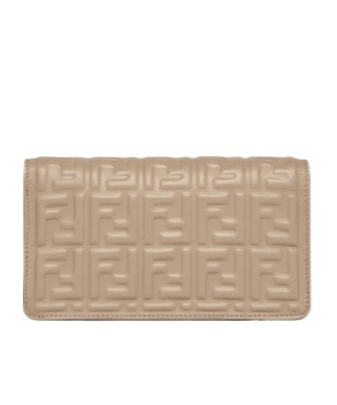 Fendi Dove Gray Nappa Leather Wallet With Ff Motif In Nude