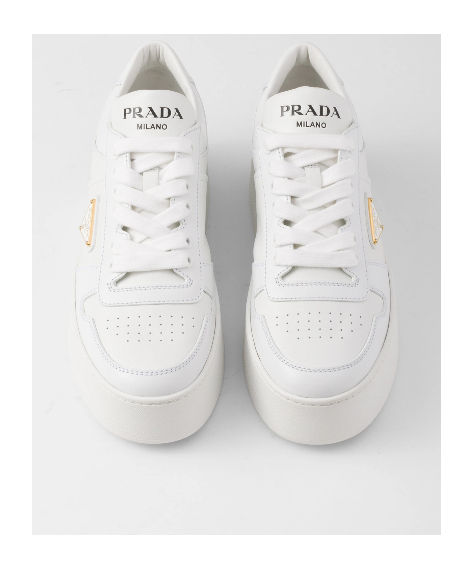 Prada Downtown Bold Leather Platform Sneakers In White